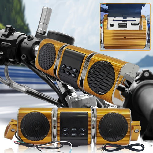 KORBROS Motorcycle Sound Bar With Built-in Amplifier - Wireless, IPX5 Waterproof, USB & AUX Inputs, FM Radio, 12V Metal MP3 Player For Off-Road Bikes, Without Battery