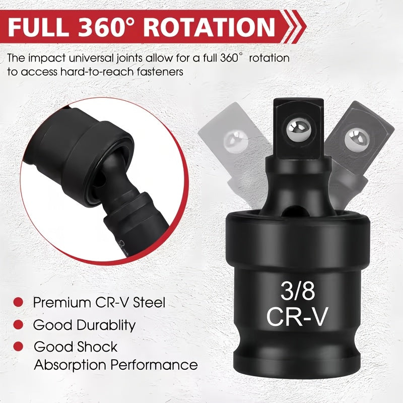 92/50/15pcs 3/8 Inch Drive Impact Socket Set, Metric (8-22 Mm), SAE (5/16 - 3/4 Inch), 6 Points, Cr-V Material, With Adapter Ratchet Handle And Storage Box - Professional/maintenance Personnel Set, A Great Choice For Daily Use And As A Gift.
