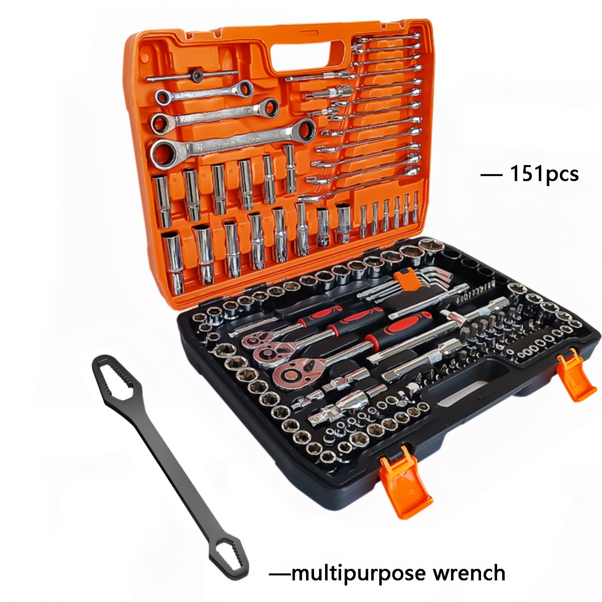151 Professional Automotive Tool Kit - High-Quality Set for Repairing Cars, Bicycles, And Motorcycles - Compact, Portable, All-In-One Solution Featuring Ratchet Wrench And Multiple Screwdriver Sets, No Battery Included