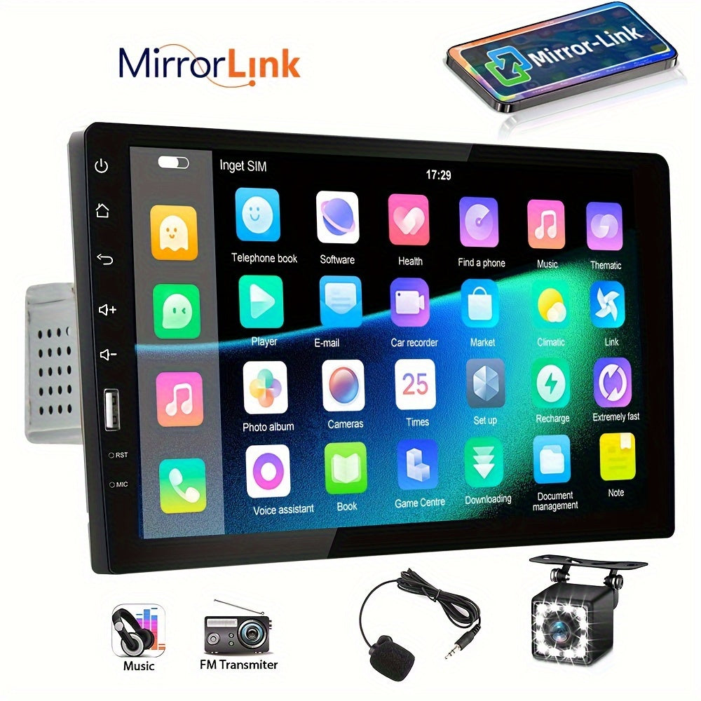 1 Din 9-Inch Car MP5 Player Stereo Radio with 2.5D HD 1080P Touch Screen, Supports Mirror Link, FM, AUX, Includes External Microphone And Rear View Camera