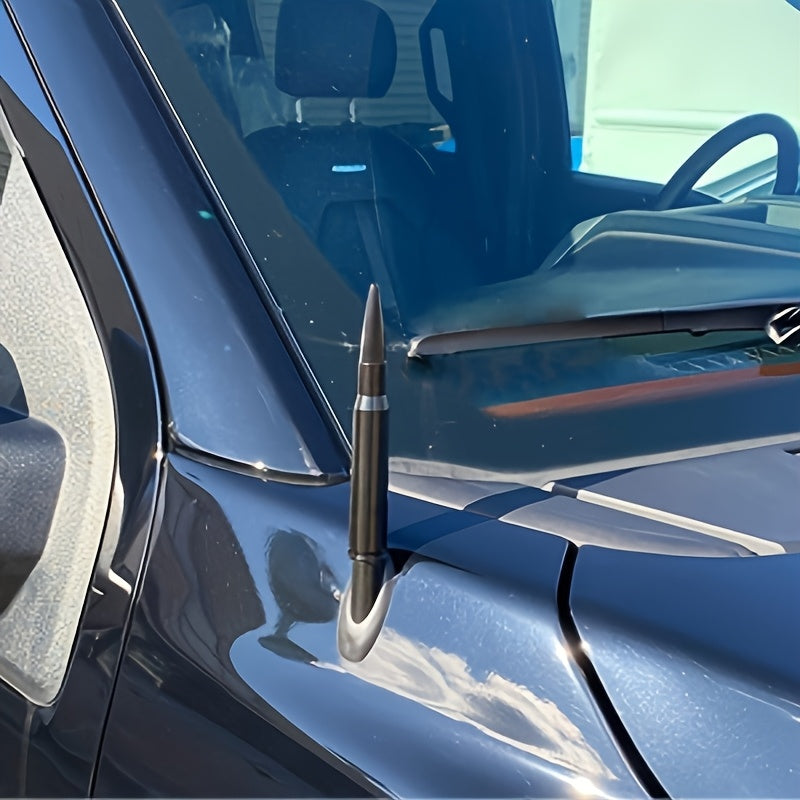 Universal 50 Cal Bullet Antenna for Truck | Compatible with Chevy Silverado, for Ford Bronco F150, for Ram 1500, for GMC Sierra, for Jeep for Wrangler, for Toyota Tundra | Black 5.3 Inch, Aluminum Alloy Material, Without Battery