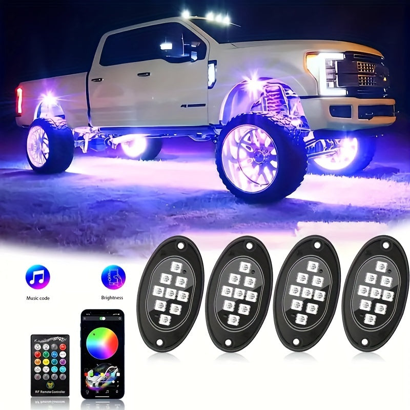 [RGB LED Rock Lights] 4/8/10pcs Rock Lights for Trucks RGB LED Rock Lights Kit With, APP/Remote Control & Music Mode, Wireless Remote Controller, Multicolor Cars Underglow, Footwell Neon Light Kits for Pickup Off Road RZR SUV ATV UTV Car