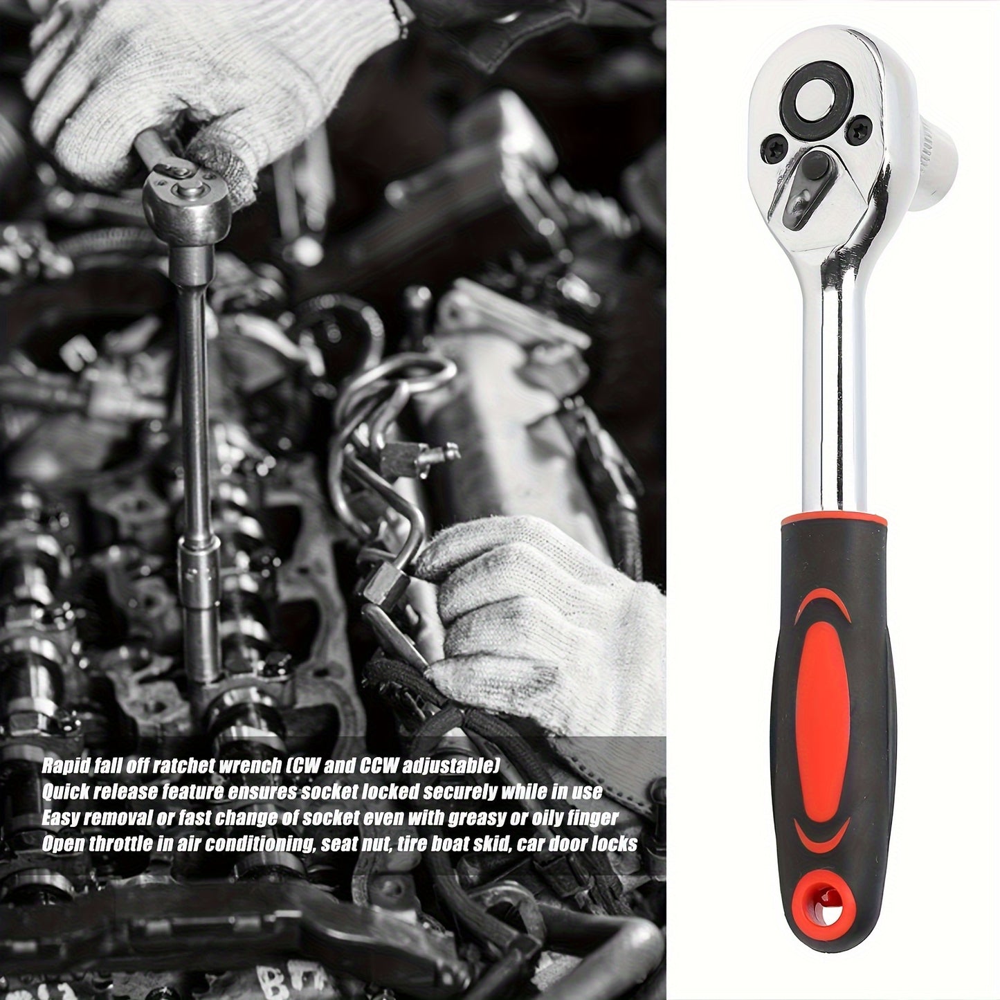 46pcs 1/4" Drive Socket Ratchet Wrench Set With Storage Case, With Reversible Ratchet, Includes Metric Socket Set And Extension For Automotive Repair And Home Maintenance