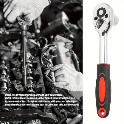 46pcs 1/4" Drive Socket Ratchet Wrench Set With Storage Case, With Reversible Ratchet, Includes Metric Socket Set And Extension For Automotive Repair And Home Maintenance