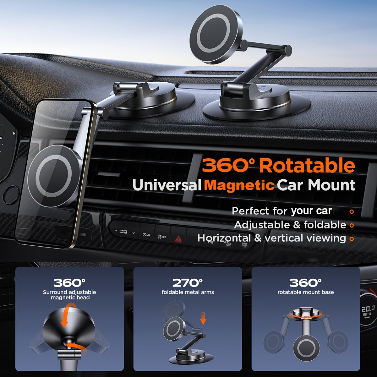 Magnetic Car Phone Holder Mount Phone Mount for Car Dashboard Cell Phone Holder Fit for iPhone Smartphone