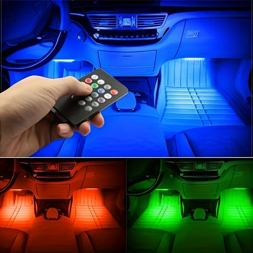Set of 4 LED Lights for Car Interiors - Powered by USB, Featuring Colorful Underfoot Illumination That Syncs with Music to Create a Better Atmosphere, Without Battery