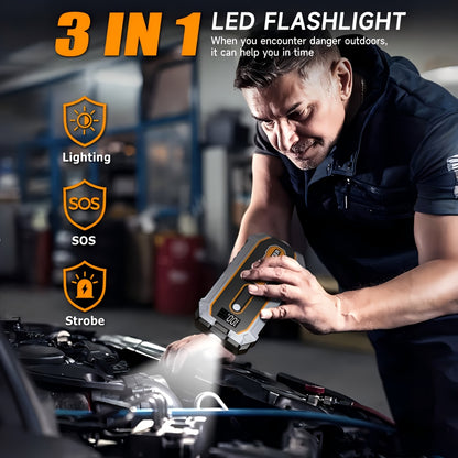 6000A Peak All-in-One Heavy-Duty Jump Starter with USB Ports & LED Flashlight - 12V Lithium-Ion Fast-Charging Portable Power Bank, Compact & Portable with Safety Hammer, 12V for Cars, SUVs, Trucks, Motorcycles, Boats, RVs, ATVs, Emergency Use