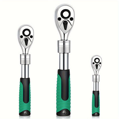 3-Piece Extendable Ratchet Set, 1/4 3/8 1/2 Inch Extendable Socket Wrench, Ratchet Wrenches Set 72-Tooth Quick-Release, Soft Grip Handle, Release Reversible Gear Torque Spanner Mechanical Tools