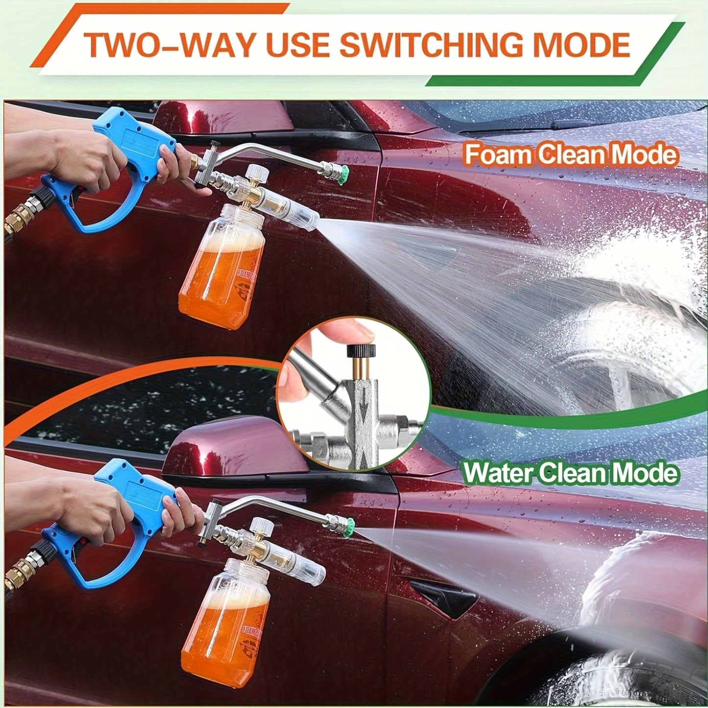 Pressure Washer Foam Soap Cannon Dual Connector Accessory - Power Wand With 5 Nozzle Tips And 1/4" Quick Connect For Car Wash - 5000PSI