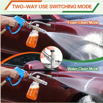 Pressure Washer Foam Soap Cannon Dual Connector Accessory - Power Wand With 5 Nozzle Tips And 1/4" Quick Connect For Car Wash - 5000PSI