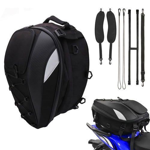 Versatile Motorcycle Rear Bag, 5.81-10.04gal - Synthetic Faux Leather Helmet Backpack with Storage Compartments & Reflective Straps for Off-Road Bikes, Street Motorcycles, And Motorbikes