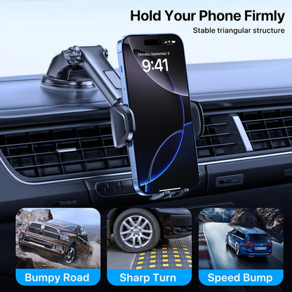 3-in-1 Car Phone Holder, Adjustable Hands-Free Mount for iPhone Samsung Google Pixel & 4"-7.2" Phones, Sturdy Suction Cup with Ergonomic Grip, Black, Modern Design with Textured Grip Surface, Perfect Car Accessory Gift