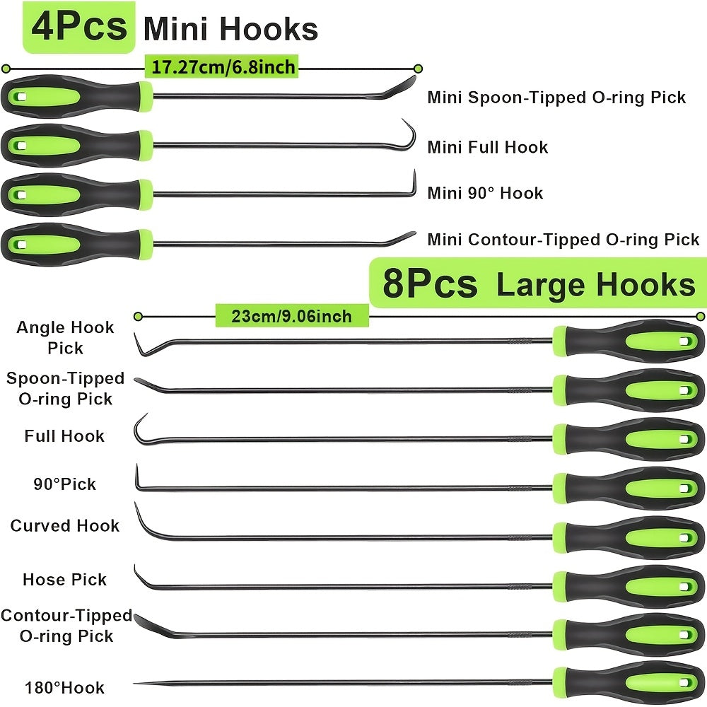 [Auto Hook & Pick Set] 12pcs Automotive Hook and Pick Tool Set, Long & Mini Precision Puller Remover Tool Kit for Auto O-Ring, Seal & Gasket Removal, Mechanic Professional Tools, Car Repair Essentials