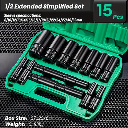BOURVILL 35/15/10pcs 1/2" Drive Deep Impact Socket Set for Axle Hub Nut, Featuring 6-Point Metric Sizes from 8-32Mm, Made of Cr-Mo Steel, Designed for Heavy-Duty Vehicle Repair And Maintenance