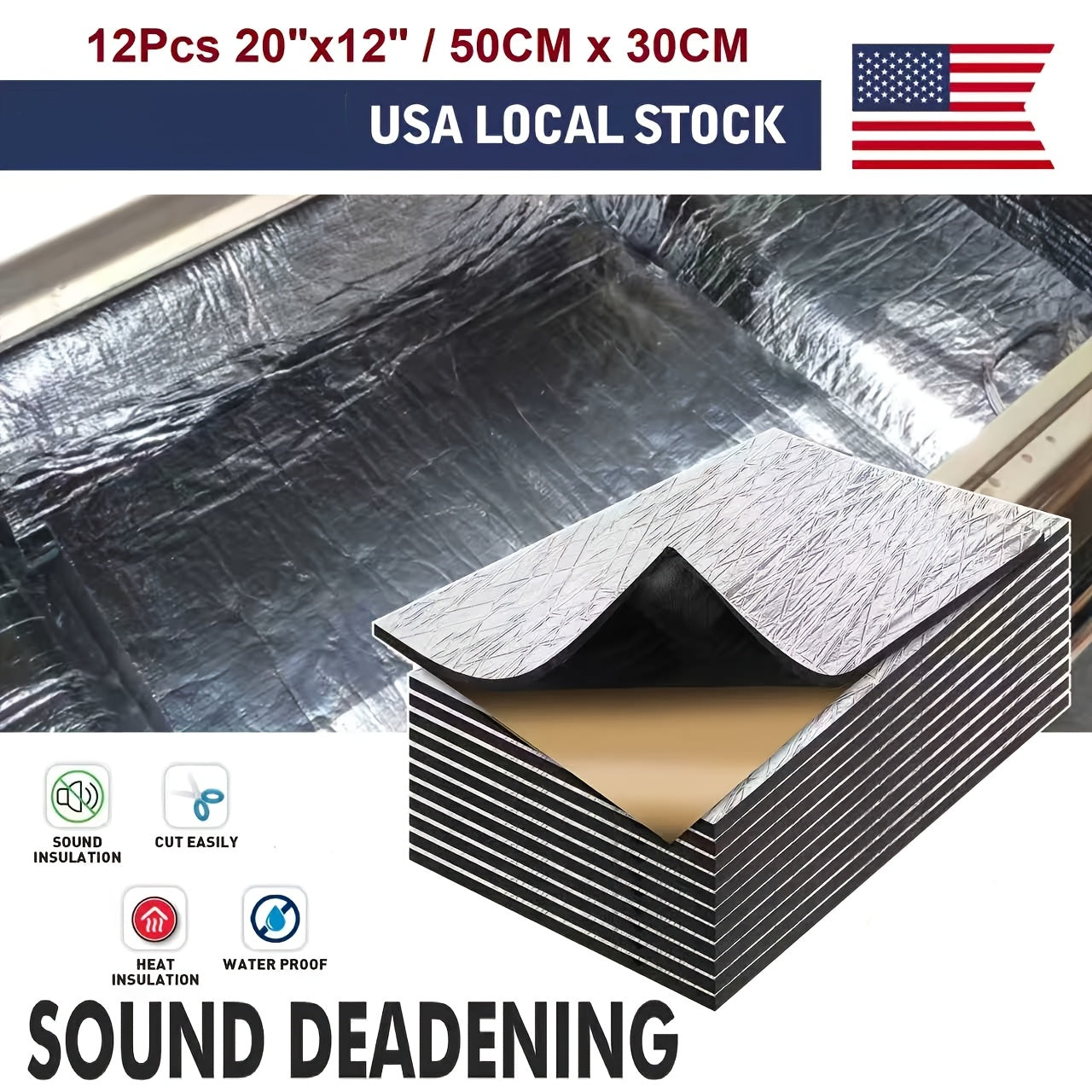 12Sheets 20" X 12" Car Sound Deadening Material Mat - 276MIL 19Sqft Auto Audio Deadener Foam, Sound Dampening And Heat Insulation for Truck, Vehicle, Car Hood, Ceiling, Engine Roof, Door, Trunk Lid, Trunk Room, Engines, Tailgate