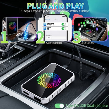 3-in-1 Magic Media Box Supports Netflix/YouTube/TikTok Streaming, Wireless Carplay Adapter Dongle with USB Drive for OEM Wired Apple Car Play And Android Auto Cars (Compatible with iPhone 10+ And 2018+ Models)