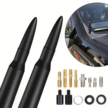 Universal 50 Cal Bullet Antenna for Truck | Compatible with Chevy Silverado, for Ford Bronco F150, for Ram 1500, for GMC Sierra, for Jeep for Wrangler, for Toyota Tundra | Black 5.3 Inch, Aluminum Alloy Material, Without Battery