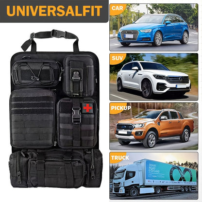 Tactical Car Seat Back Organizer with MOLLE System - Durable Oxford Fabric, 5 Detachable Pouches, Multiple Compartments for Trucks & SUVs - Black, Car Seat Organizer | Modular Storage | Durable Tactical Bag