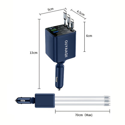 OUYAAQII 7-in-1 Fast Car Phone Charger/with 3 Retractable Cables And A Fast Charging Port/can Be Freely Adjusted In 180° Direction/features LED Intelligent Digital Display