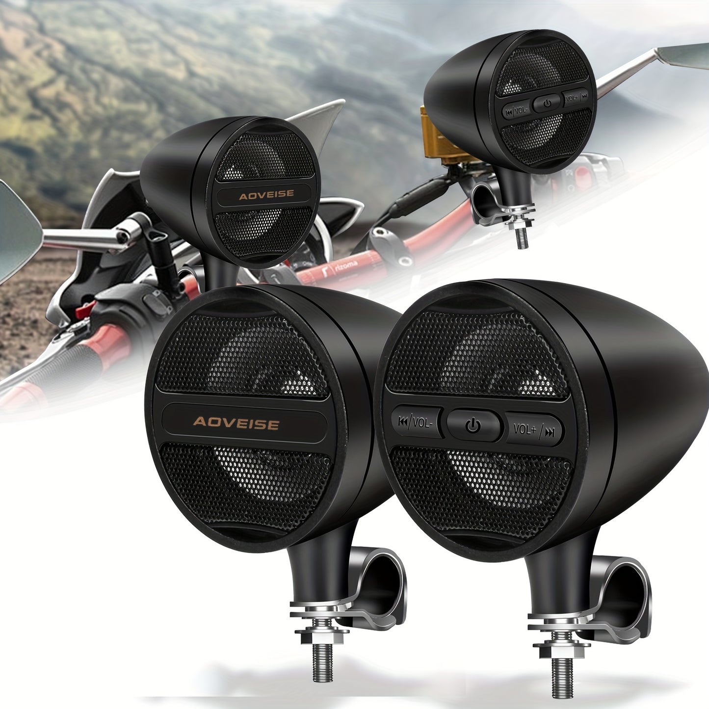 KORBROS Motorcycle Stereo Sound System with Built-In Amplifier, MP3 & USB - 12V Speakers for ATVs, Handlebar Mount