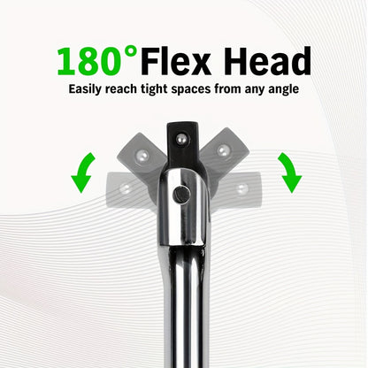 [Heavy Duty Breaker Bars] 6pcs Breaker Bar Set, 1/4", 3/8" & 1/2" Drive, Heavy Duty Breaker Bars, 6-inch, 10-inch, 15-inch Length with 180° Rotatable Head, Chromium Vanadium Steel