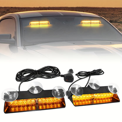 24LED Emergency Dash Lights | 2 in 1 Interior Windshield Safety Flashing Lights with Suction Cups for Snow Plow, Trucks, Construction Vehicles, Car - Universally Applicable, 12-24V Power, Lights, Without Battery