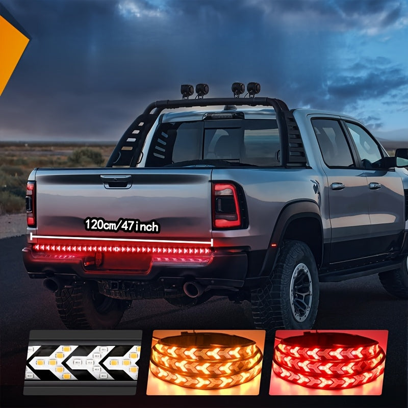 47.24inch Long Pickup-Style Off-Road Vehicle Arrow-Shaped LED Light Strip, Equipped with Red And Yellow Flowing Lights, Car Atmosphere Light Strip, Decorative Neon Light Strip on The Rear of The Truck, a Thoughtful Gift, with Fishbone Design