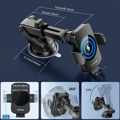 Wireless Car Charger Holder, 15W Fast Charging Auto Clamping Car Charger Phone Mount Phone Holder Fit for Phone 15 14 13 12 11 Pro Max Xs