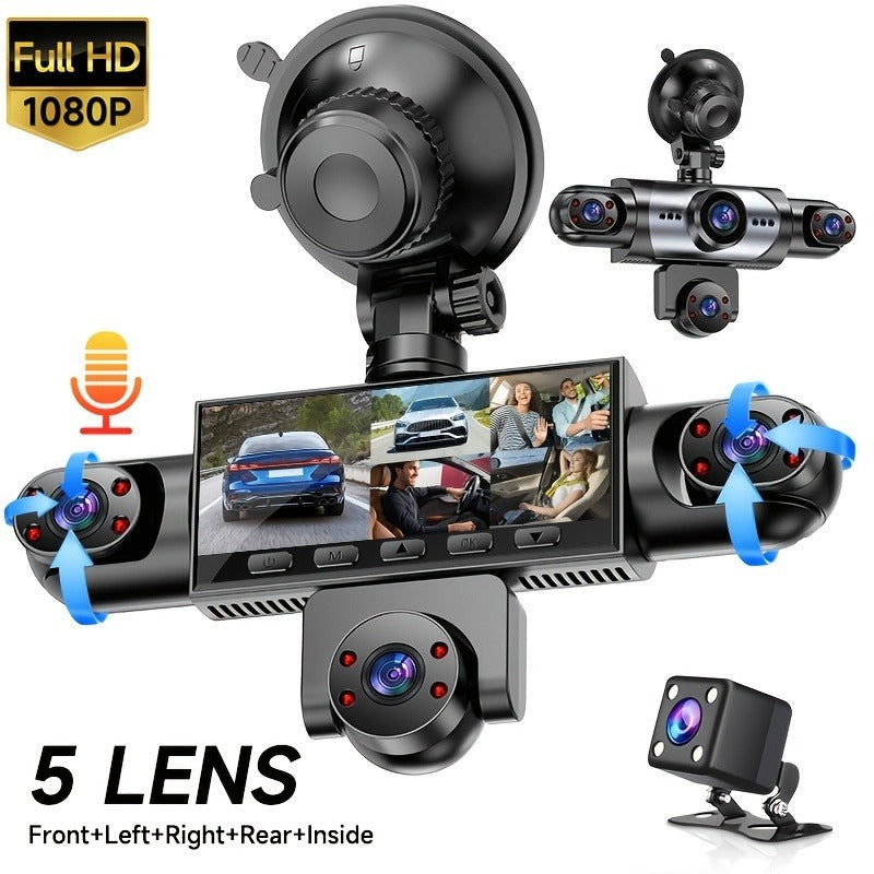 PODOFO Vehicle-Installed 5Lens/4lens High-Definition Dash Cam, Featuring 1080P Front And Front, Rear, Left, And Right, Providing 360° Comprehensive Coverage, Reverse Image Loop Recording, Car Camera/Car Additions/Monitoring System, Without Battery