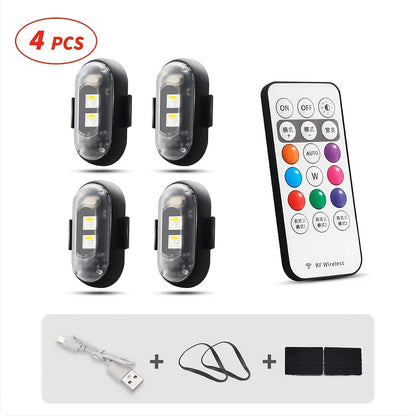 4/6pcs Wireless LED Strip Lights - 8-Color High-Brightness Anti-Collision Lighting with Remote Control, USB Charging, And Waterproof Design for Cars, Drones, Aircraft, Motorcycles, And Bikes
