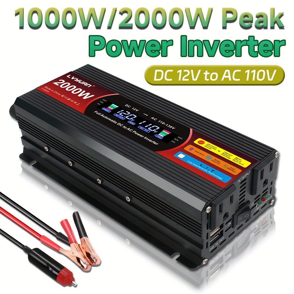 [Car Power Inverter] LVYUAN 200W/1000W/3000W Car Power Inverter DC 12V to 110V AC Converter with LCD Display Dual AC Outlets And Dual USB Car Charger for Car Home Laptop Truck Boat Red