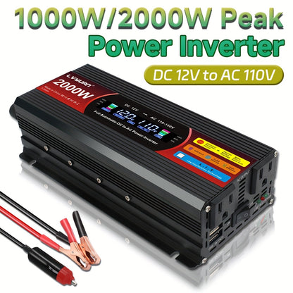 [Car Power Inverter] LVYUAN 200W/1000W/3000W Car Power Inverter DC 12V to 110V AC Converter with LCD Display Dual AC Outlets And Dual USB Car Charger for Car Home Laptop Truck Boat Red