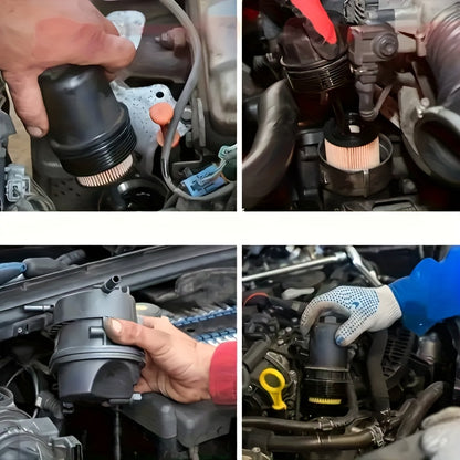 Adjustable Oil Filter Wrench, German U-Shaped Multi-Function, Two-Jaw Reversible Mechanism, Black Metal with Hex Socket and Adjustment Knob for Engine Maintenance