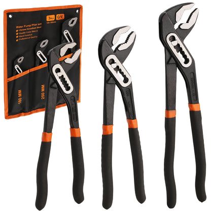 [Christmas Gifts] 3/1pc Adjustable Pliers With Roll-Up Pouch,Quick-Adjust Pump Pliers Set, Chrome Vanadium Steel, Includes 7-Inch,10-Inch, And 12-Inch, Black,Christmas Gifts