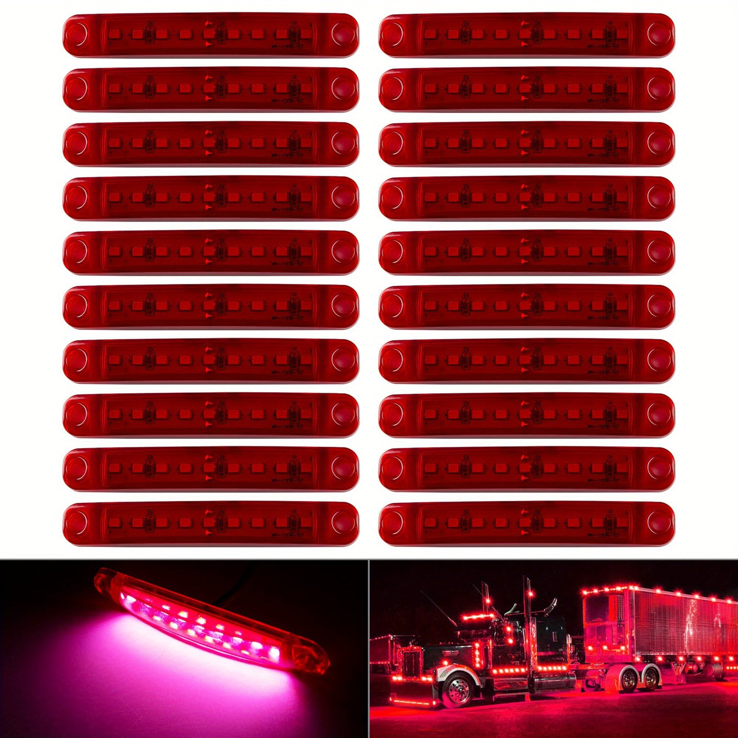 20pcs New Bright 12V 9LED Side Marker Light Lamp Indicator Light Bar -Yellow, Red, White, Blue, Green