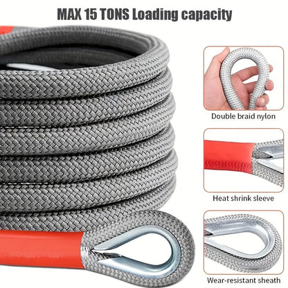 1 Heavy-duty Tow Hook And Tow Rope Set, 196.85inch Tow Hook And Tow Rope Set, Suitable for Off-road Rescue Of SUVs And Vehicles, Equipped with 2 Steel U-shaped Hooks, for Front Use, Suitable for Vehicles Weighing 135 Pounds Or Less
