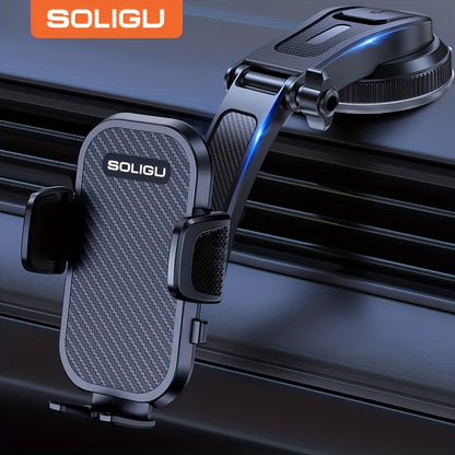 [All Phones Adjustable Car Holder] Soligu Car Phone Holder Mount, Universal Phone Holder Cradle For Car, Adjustable In Vertical And Horizontal Directions With High Stability, Strong Adhesion, Bonus Adhesive Pads For Car Dashboards, Compatibility With All