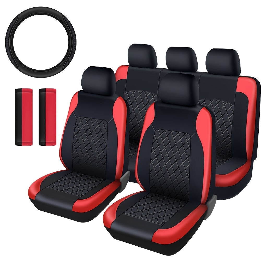 Deluxe All-Season Quilted PU Leather Car Seat Covers - Comfy Sponge-Padding, Universal Fit, christmas gifts