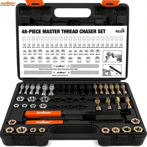 HORUSDY 48pcs Thread Chaser Set for UNF, UNC, And Metric Threads, Rethreading And Repair Kit