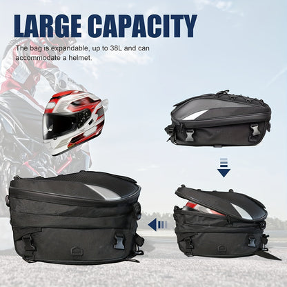 Versatile Motorcycle Rear Bag, 5.81-10.04gal - Synthetic Faux Leather Helmet Backpack with Storage Compartments & Reflective Straps for Off-Road Bikes, Street Motorcycles, And Motorbikes