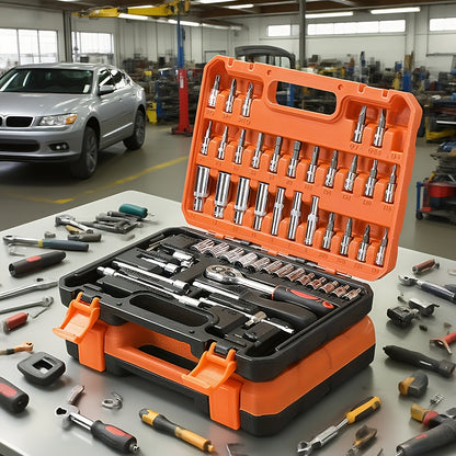 [Impact Socket Set] 50/53pcss Impact Socket Set - 3/8-Inch Drive, Including Common Metric Sizes (8-22 Mm) And Imperial Sizes (5/16-3/4 Inch), Made of CR-V Steel. The 53pcss Set Includes 24-Tooth 1/4-Inch Metric Sockets, Ideal for Enthusiasts And Machinist