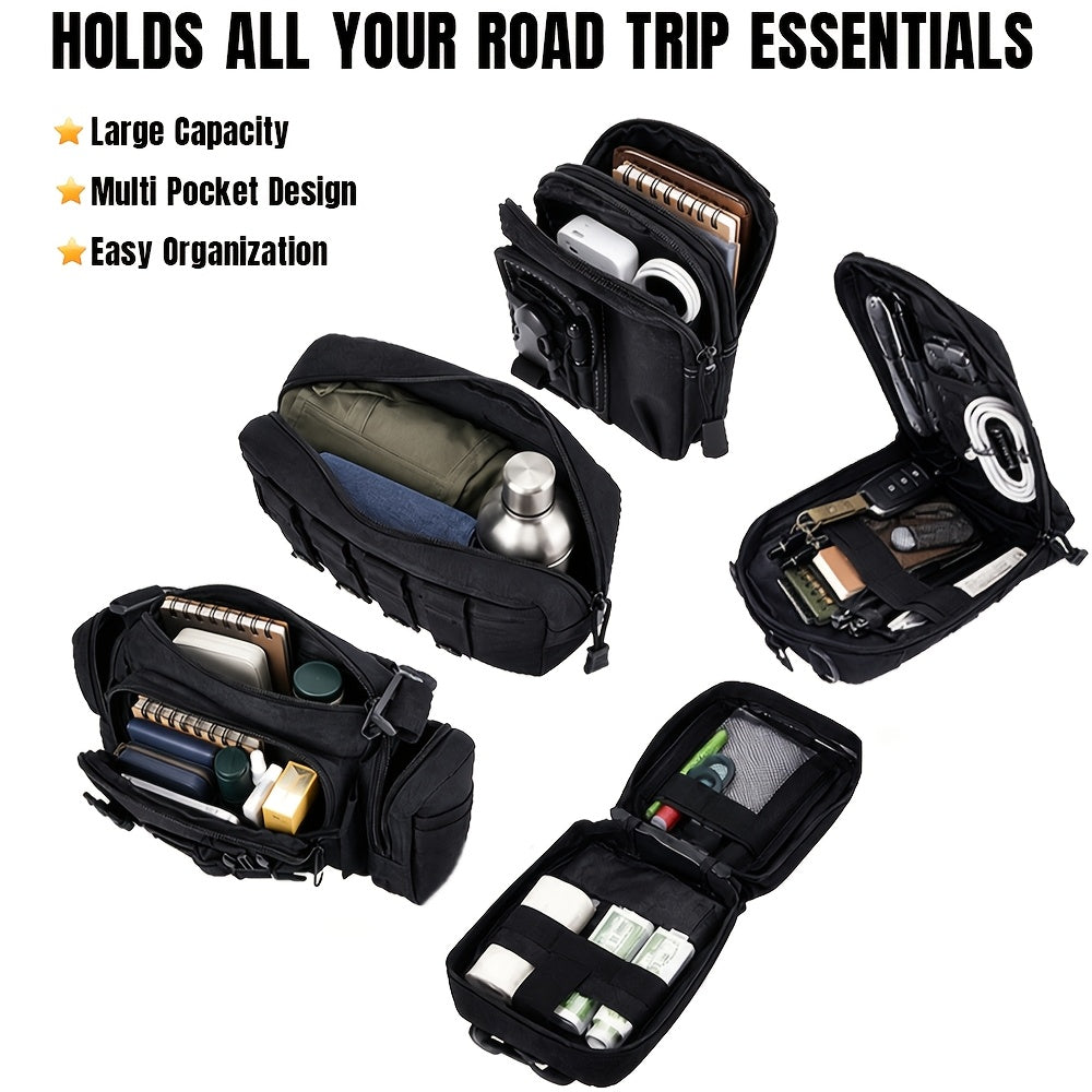 [Universal] Car Seat Back Organizer, Upgrade Vehicle Panel Organizer with 5 Detachable MOLLE Pouches for Vehicles Such As Jeep, Truck, SUV, Etc Multipurpose Car Organizer Hanging Travel Accessories Organizer Comes with 6pcs Keychains