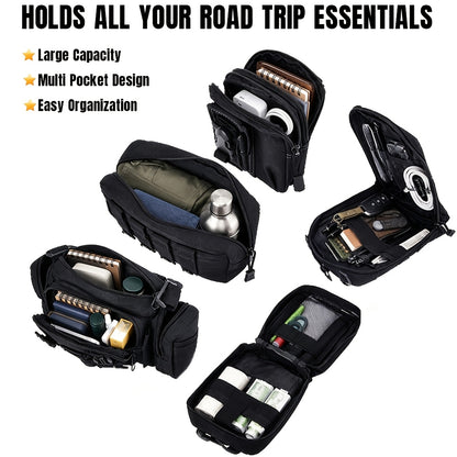 [Universal] Car Seat Back Organizer, Upgrade Vehicle Panel Organizer with 5 Detachable MOLLE Pouches for Vehicles Such As Jeep, Truck, SUV, Etc Multipurpose Car Organizer Hanging Travel Accessories Organizer Comes with 6pcs Keychains