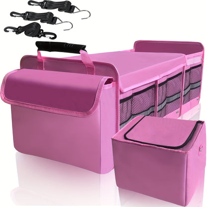 Car Trunk Organizer, Heavy Duty Foldable Storage Organizer, Collapsible Bag Cooler Bag with Lid, 3 Compartments & Straps, Insulated Leakproof Car Cargo Trunk Organizer for Car Truck
