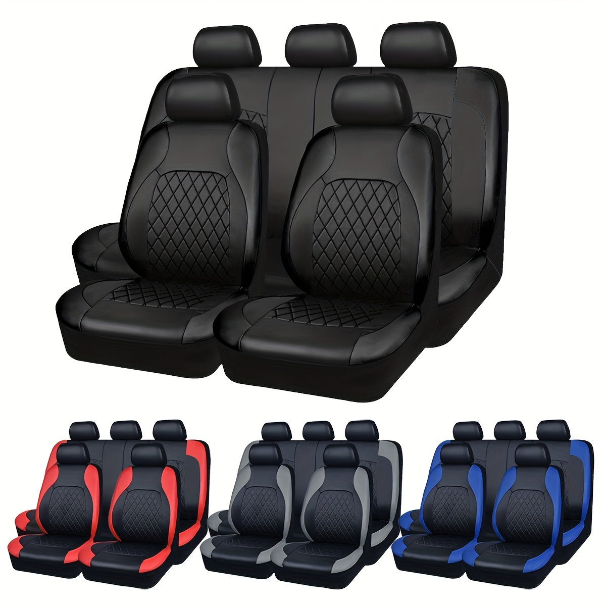 Deluxe All-Season Quilted PU Leather Car Seat Covers - Comfy Sponge-Padding, Universal Fit, christmas gifts
