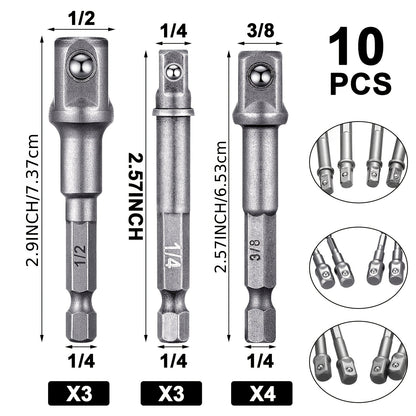 Impact Adapter Square Socket Bit Adapter Hex Impact Socket for Drills, Extension Socket Driver Bits Impact Socket Adapter for Automotive DIY (Silvery, 1/2 3/8 1/4 Inch Square Tip)