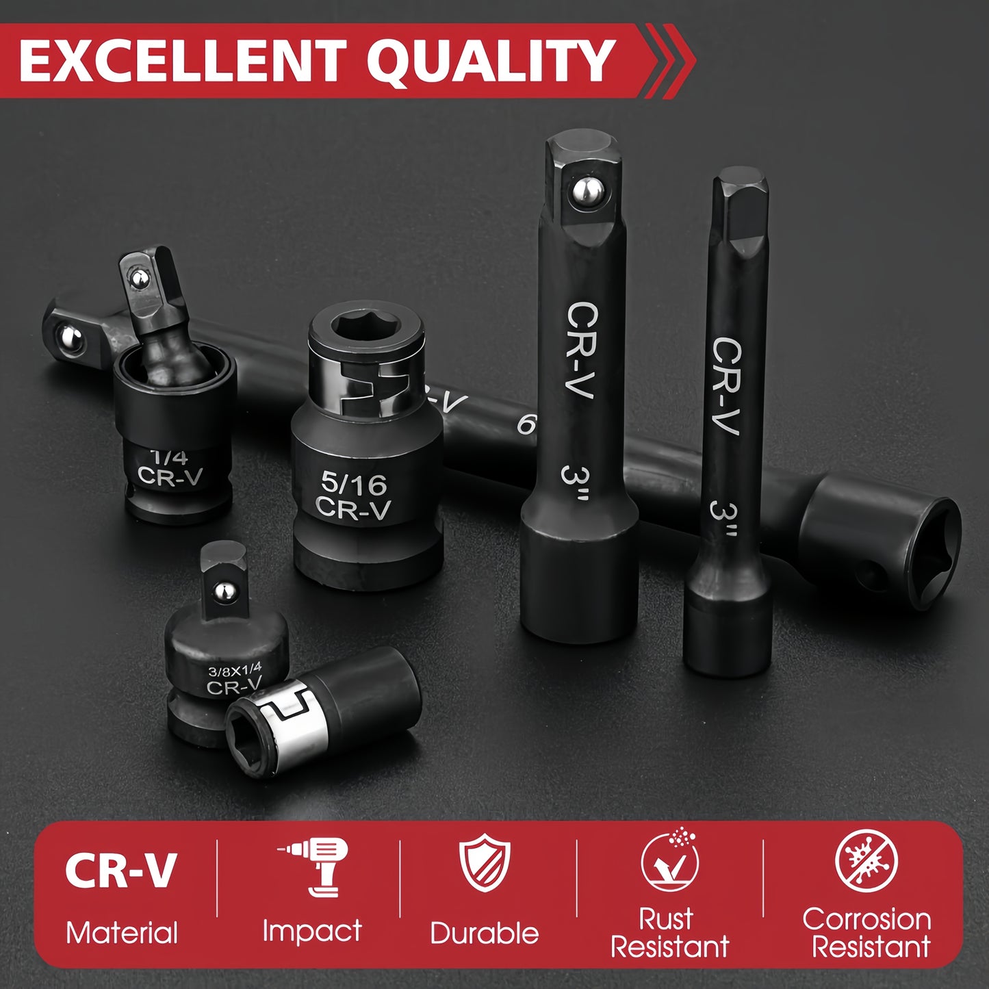 [18pcs Socket Set] NANWEI 18pcs Socket Extension Bar Set Includes Extension Bars, Socket Adapters And Impact Driver Bit Connectors. Made of Premium Cr-V Steel. Professional 1/4", 3/8" And 1/2" Drive Set, Ideal for Home Decoration And Mechanical Fastening