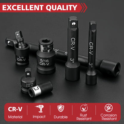 [18pcs Socket Set] NANWEI 18pcs Socket Extension Bar Set Includes Extension Bars, Socket Adapters And Impact Driver Bit Connectors. Made of Premium Cr-V Steel. Professional 1/4", 3/8" And 1/2" Drive Set, Ideal for Home Decoration And Mechanical Fastening