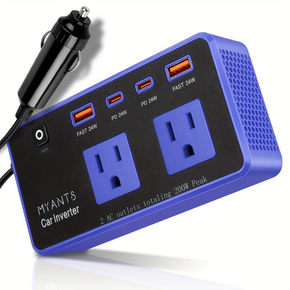 200W Car Inverter, DC 12V To 110V AC Power Inverters For Vehicles With PD 24W USB-C, Dual USB Ports And QC3.0 Fast Charging Ports Car Charger Adapter, Multi-protection Techniques, Car Tools, Good Gift, Without Battery