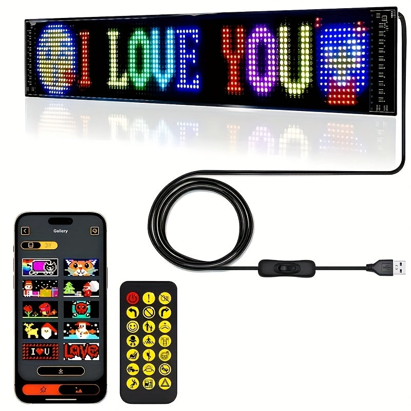 Summer Deal-Scrolling LED Car Sign, Programmable LED Sign with APP Control And Remote, USB Powered DIY Text Animation Graffiti Pattern, Rolling Devil's Eye for Trucks SUVs Store Hotel Bar.